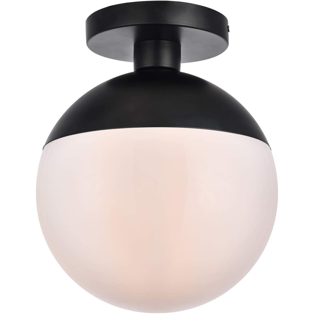 Elegant Lighting Living District Eclipse 1 Light Flush Mount, Black Metal, Frosted White Glass, Model LD6062BK