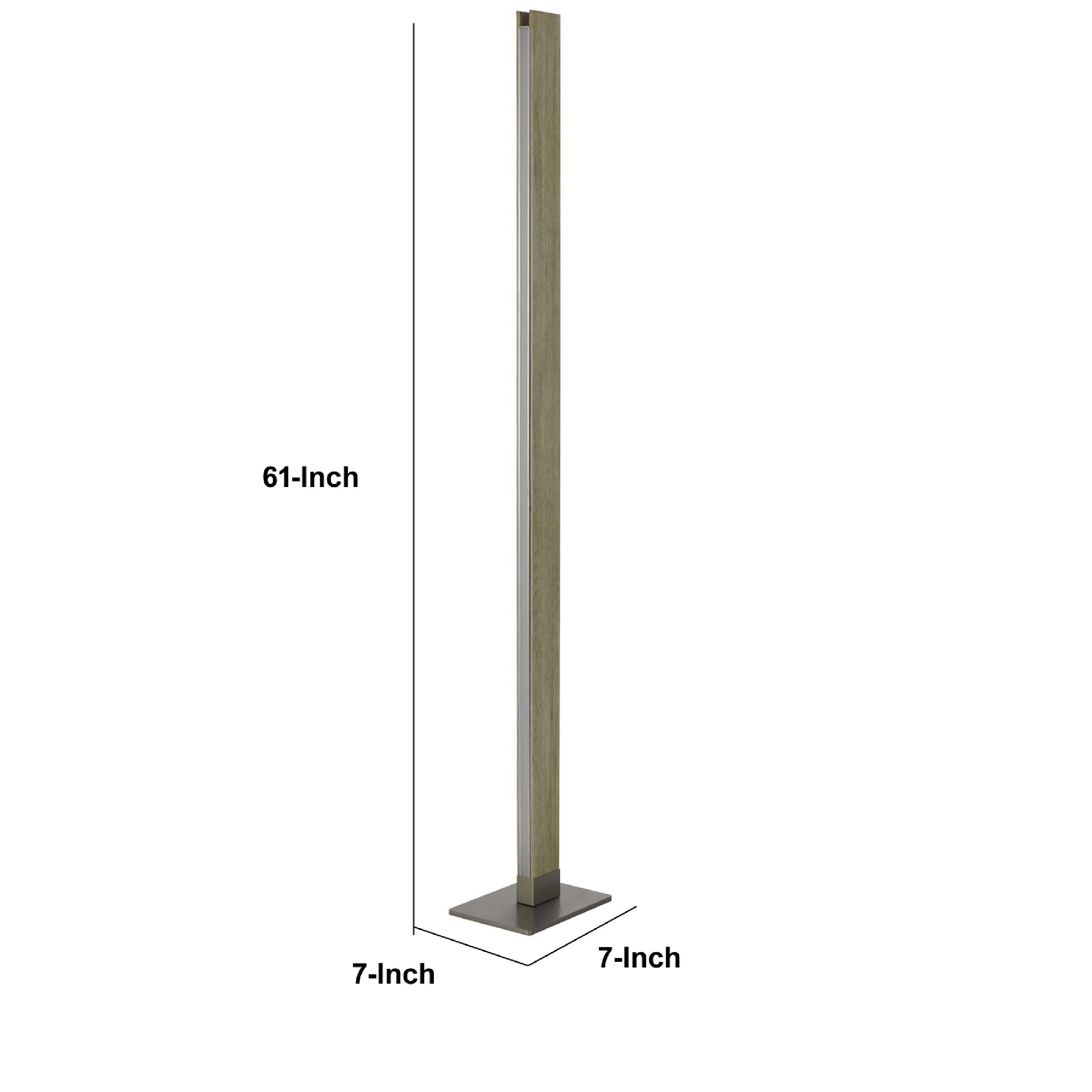 Benzara 61 Inch Wood Floor Lamp, Dimming LED Column, Brown, Model BM271958