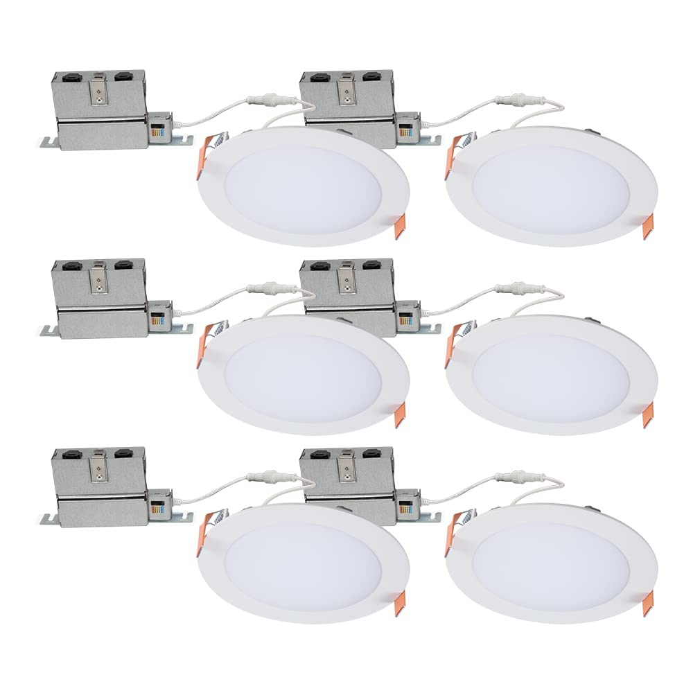 HALO HLB 6-Inch Thin Recessed Indoor/Outdoor Canless LED Downlight w/Selectable Color Temperatures 6-Pack HLB6099FS1EMWR-6PK
