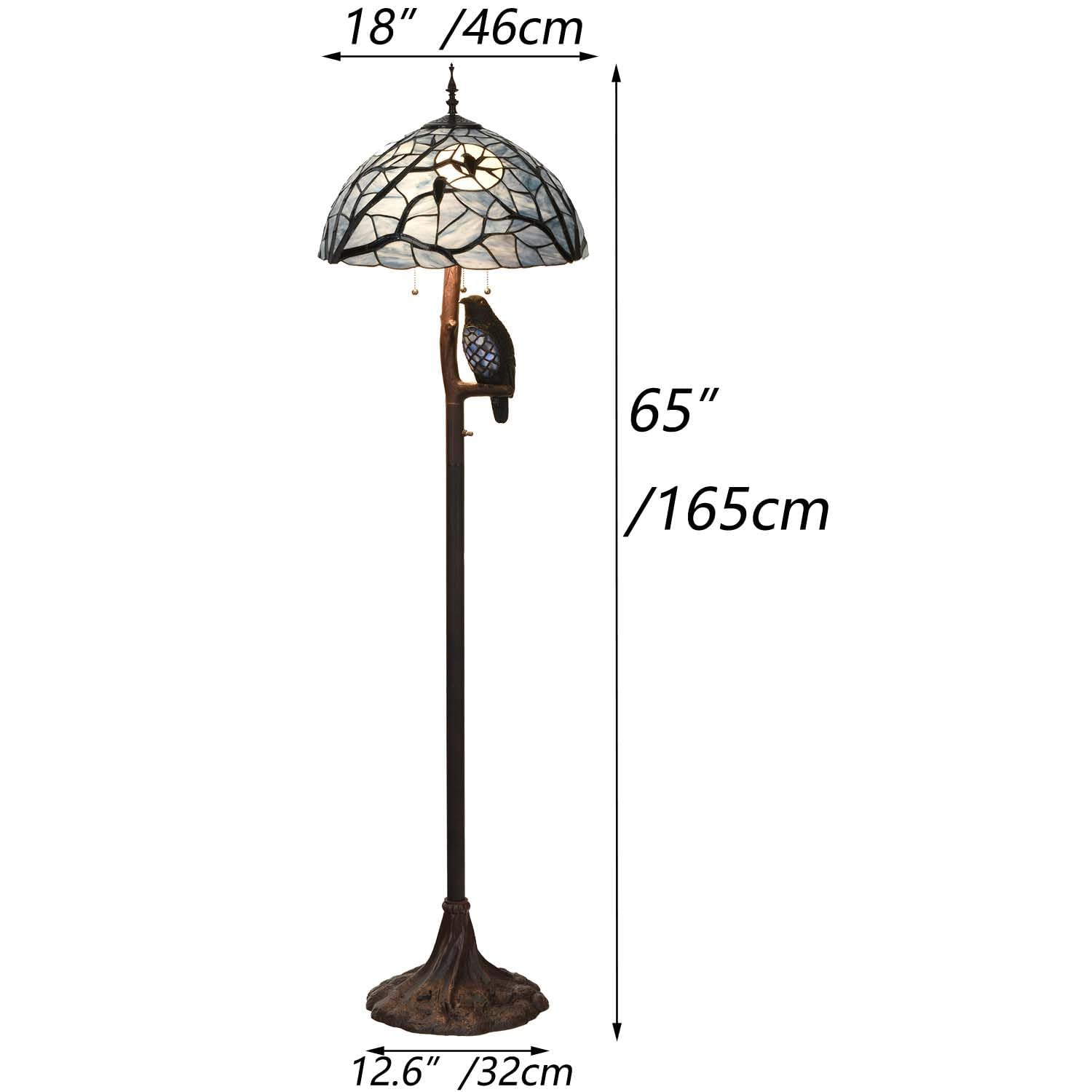 Bieye Tiffany Style Stained Glass Floor Lamp, 65" Tall, Dark Blue, 4-Light Ravens Design for Halloween Décor, Model OWLFLOOR