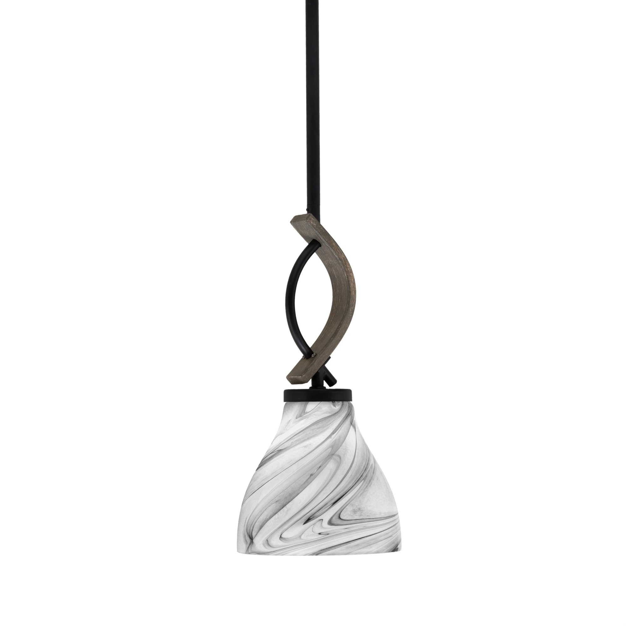 Toltec Lighting Monterey Stem Hung Mini Pendant, Onyx Swirl Glass, Matte Black & Distressed Wood-Look Metal Finish, 6.25in