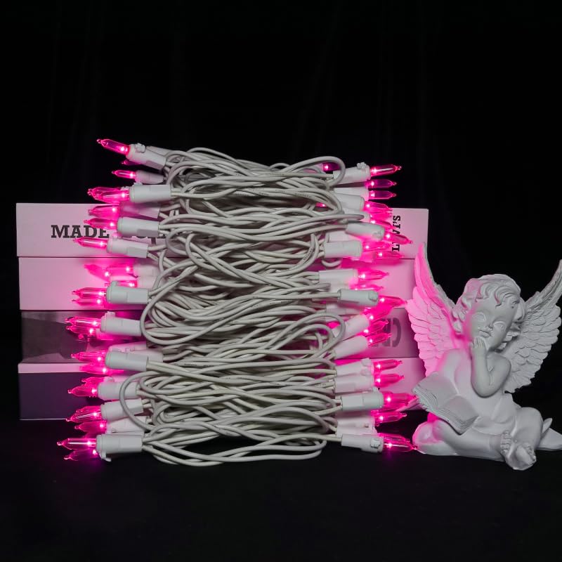 Pink Led Christmas Lights - 100 Count Pink Christmas String Lights For Tree  Party  Bedroom  Wedding  Indoor And Outdoor Valentines Day Decorations  33 Feet White Wire  Ul Certified  Connectable