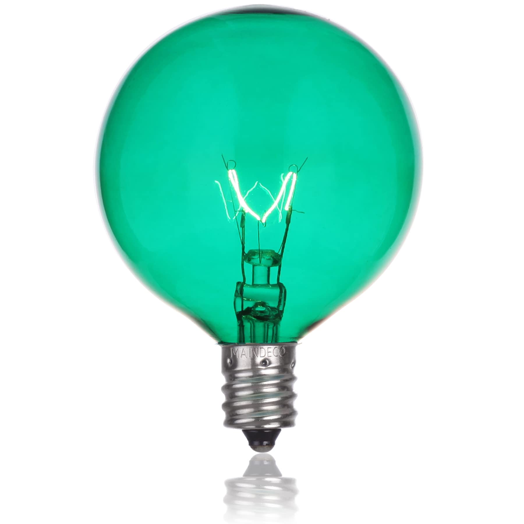 Maindeco 25 Pack G50 Replacement Bulbs,120V 7W Incandescent,E12 Base,For Indoor Outdoor String Lights-Green
