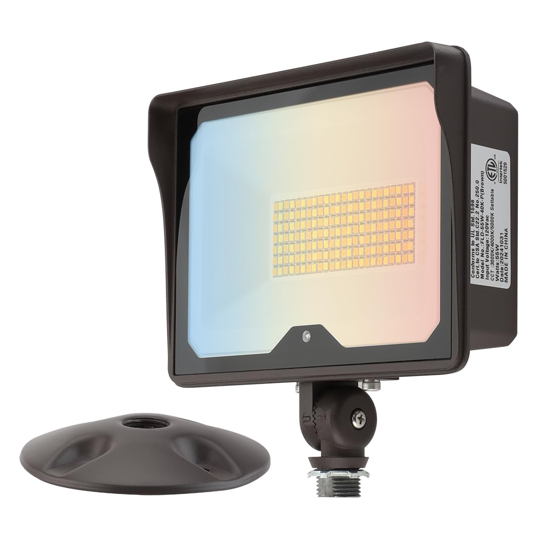 kadision 55W LED Flood Light with Dusk-to-Dawn Photocell, 3000K/4000K/5000K Selectable, 120V 6600lm IP65 Waterproof Knuckle Moun