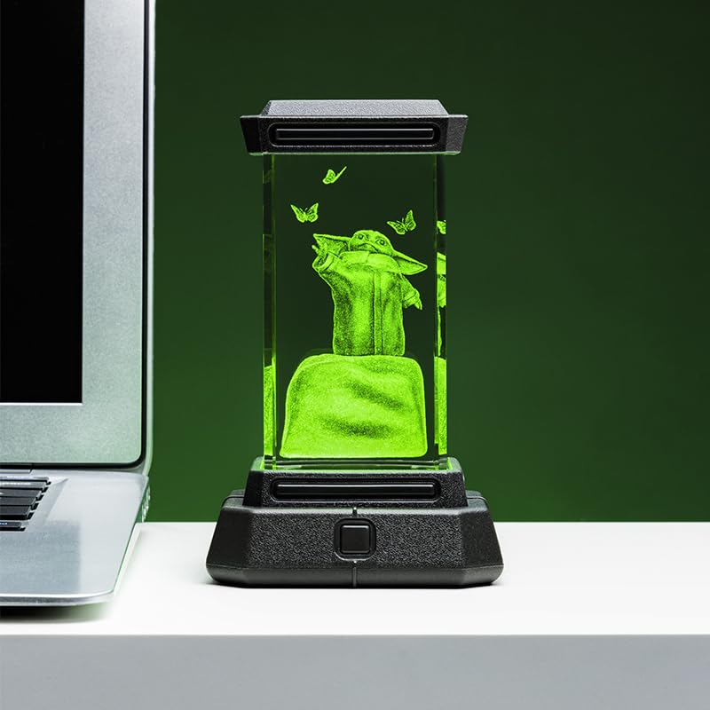 Paladone Grogu Holographic Light, 3D Laser-Etched Crystal Model of Grogu from The Mandalorian, 12cm (4.7'') Tall Lighting and St