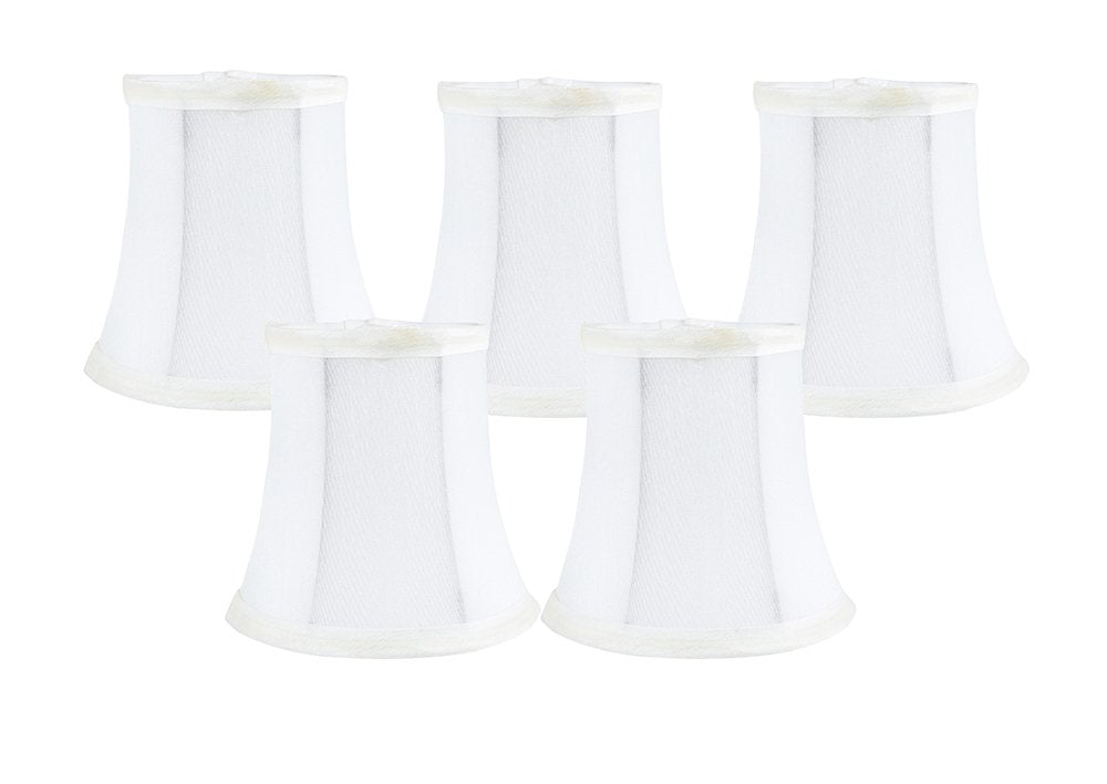 MERIVILLE Faux Silk Chandelier Lamp Shades Set of 5 Off White Softback Bell Shape Clip-On Fitter 3.5in x 5in x 4.75in
