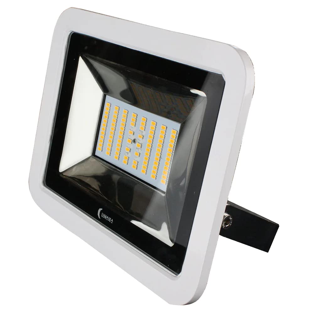 Lunasea 35W Slimline LED Floodlight, Cool White, 4500 Lumens, 3 Cord, White Housing, Model LLB-36MN-41-00