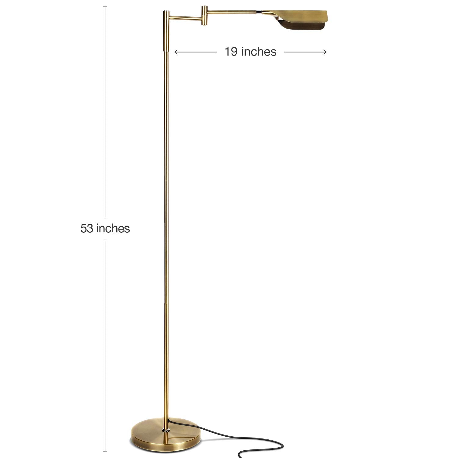 Brightech Leaf LED Reading Lamp - Dimmable Floor Lamp, Adjustable Height, Antique Brass, Perfect for Living Rooms & Offices, Model 211179AB