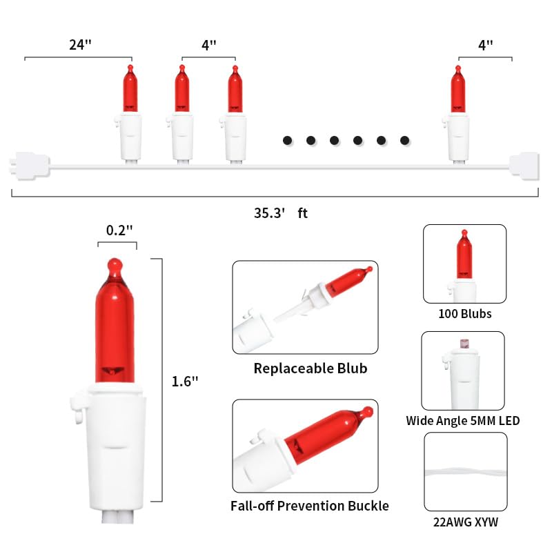 Red Led Christmas Lights - 100 Count Red Christmas String Lights For Tree  Party  Bedroom  Wedding  Indoor And Outdoor Valentines Day Decorations  33 Feet White Wire  Ul Certified  Connectable