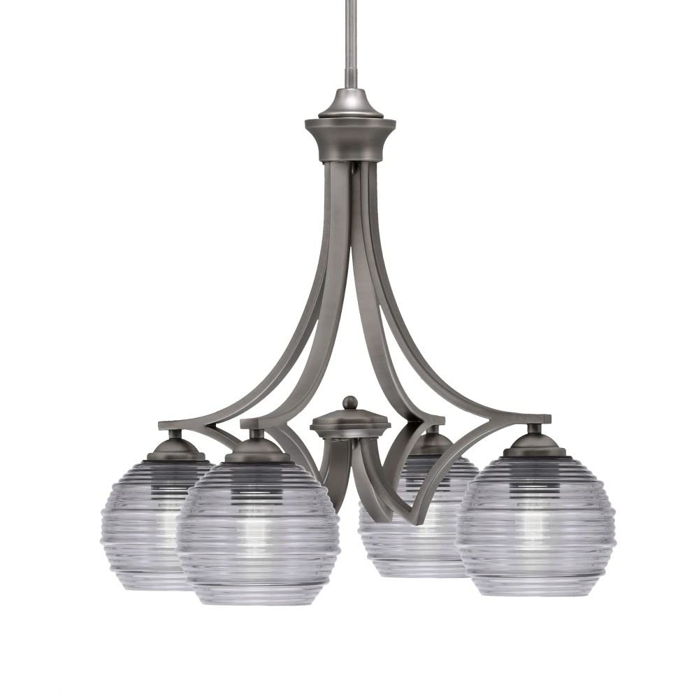 Toltec Lighting 568-Gp-5112 Zilo - 4 Light Downlight Chandelier-20 Inches Tall And 21 Inches Wide, Finish Color: Graphite, Glass Color: Smoke Ribbed