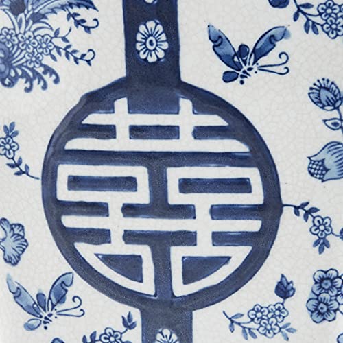 Red Lantern Vase Lamp, 26in Floral Blue & White, Wood and Porcelain, Model LMP-JCO-X2890