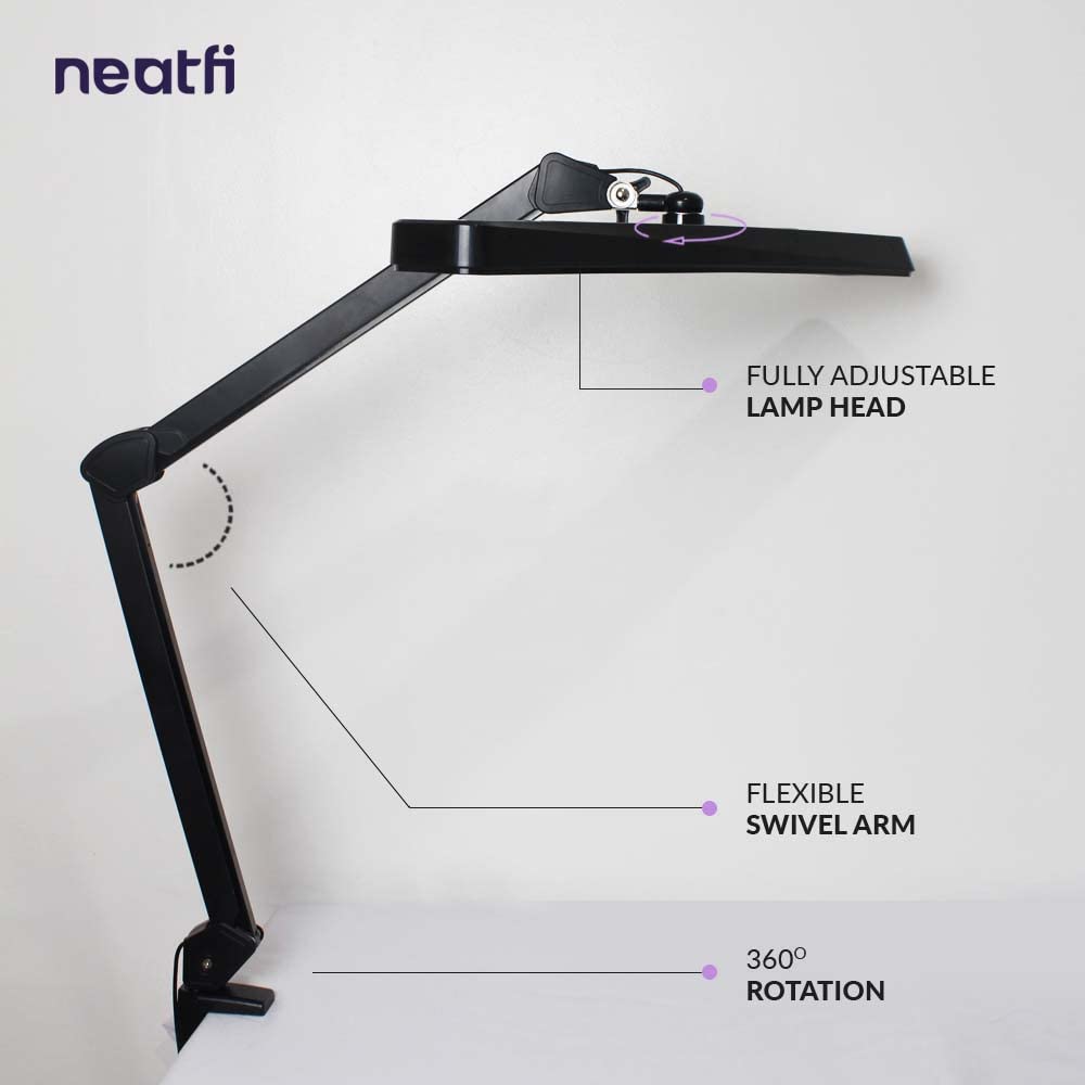 Neatfi LED Task Lamp, 2500 Lumens, Dimmable, 3 Light Modes, 3000-6000K, CCT, Black, Model 9505LED-