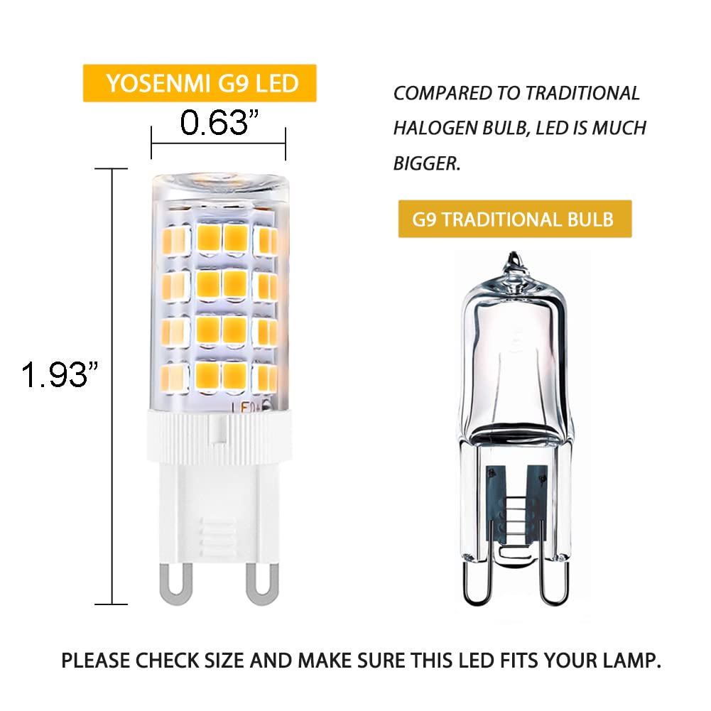 Yosenmi G9 LED Light Bulbs, 5W Non-Dimmable, 3000K Warm White, 430LM, 12-Pack, Ceramic Base