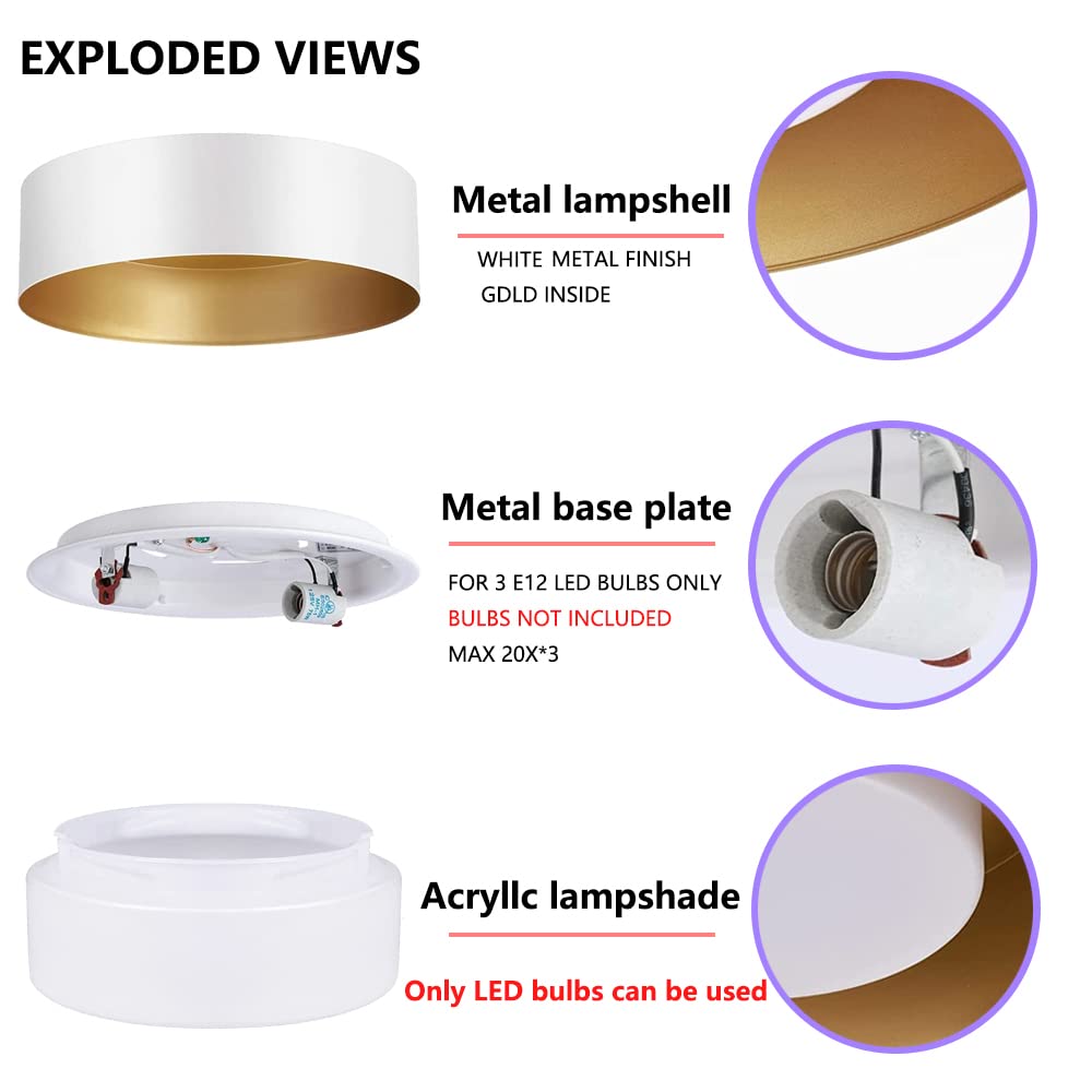 Mivenda Modern Flush Mount Ceiling Light Minimalist Close To Ceiling Lighting Fixture White And Gold Flush Mount Light Fixture Forbedroom Entry  Hallway Balcony  Bathroom (16.5)