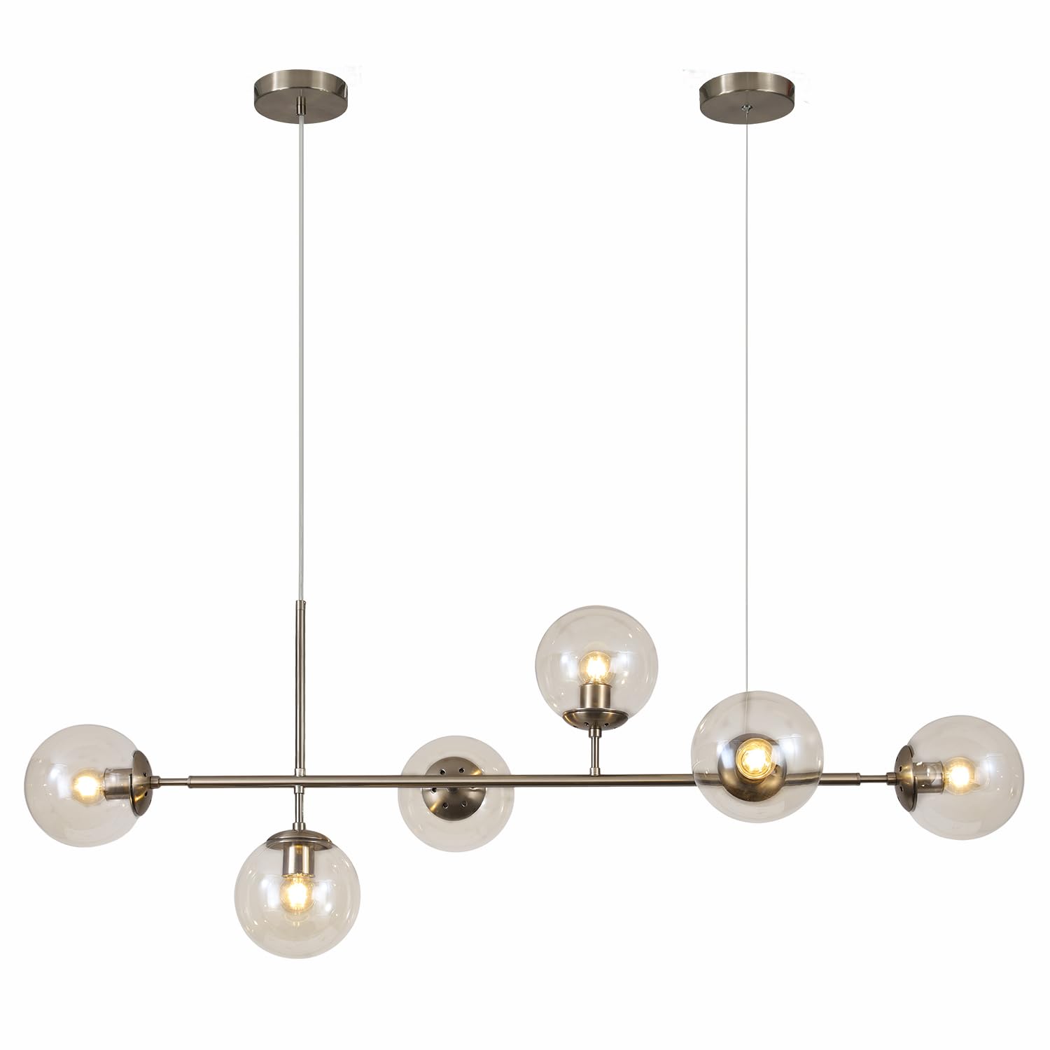 KCO Lighting Mid-Century Modern 6-Light Glass Globe Chandelier Brushed Nickel Silver+Amber