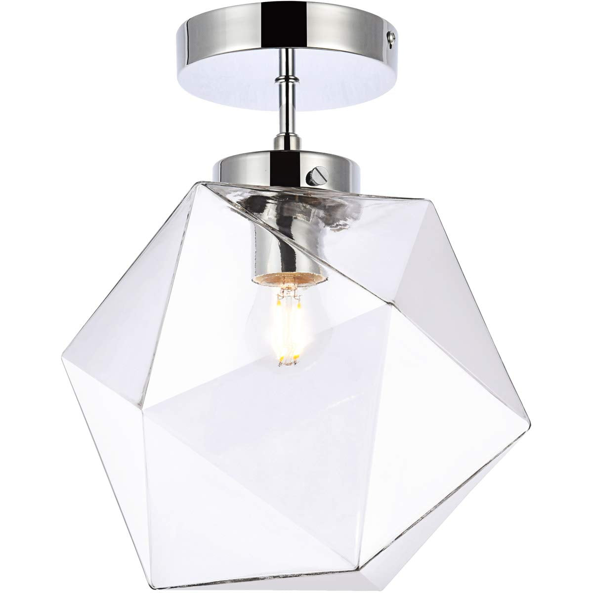 Living District Lawrence 1-Light Mid-Century Metal Flush Mount in Chrome/Clear