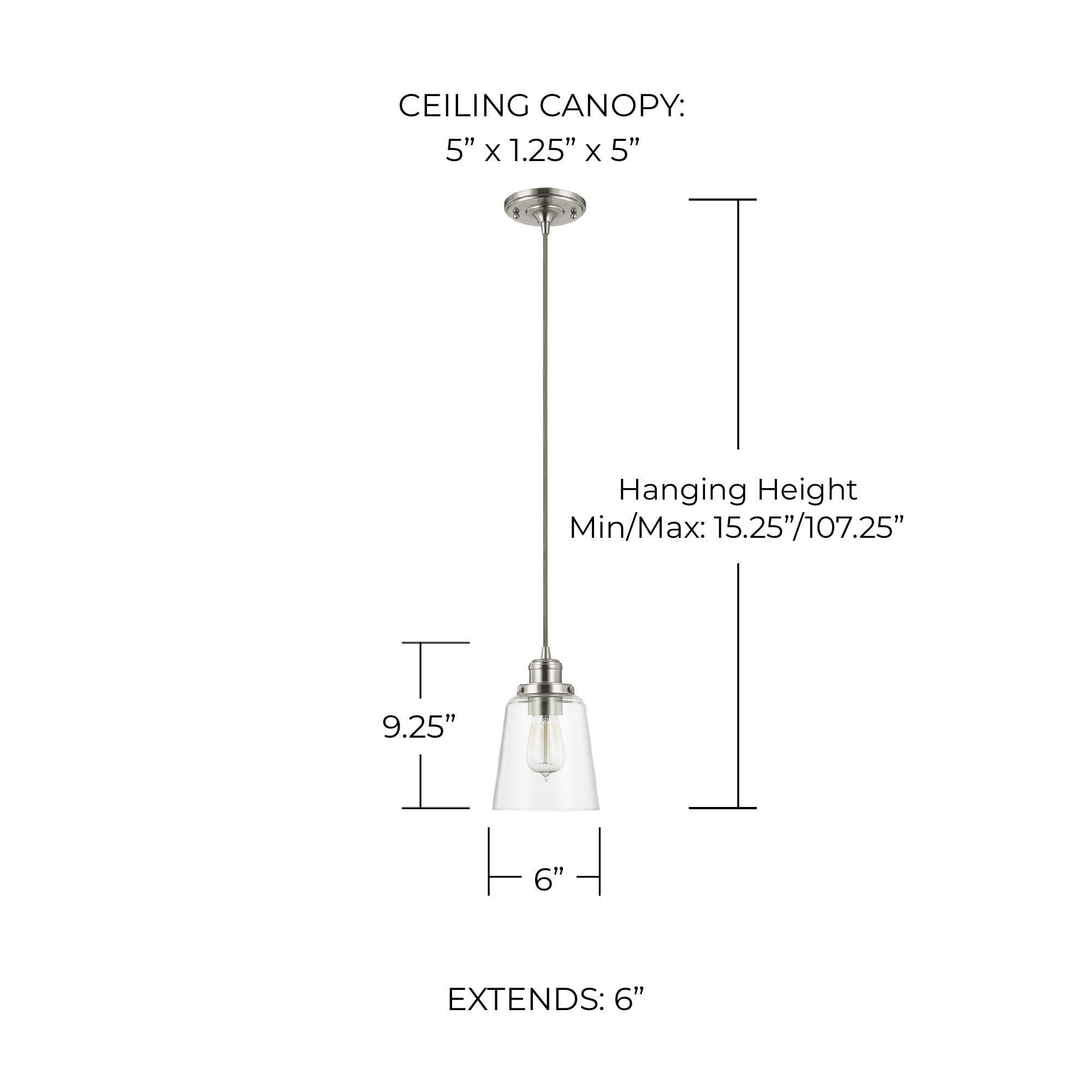 Capital Lighting Dunlap Pendant Light, 1-Light, 100 Watt, Brushed Nickel, 9in H x 6in W, Model 3718BN-135, Modern Farmhouse Style