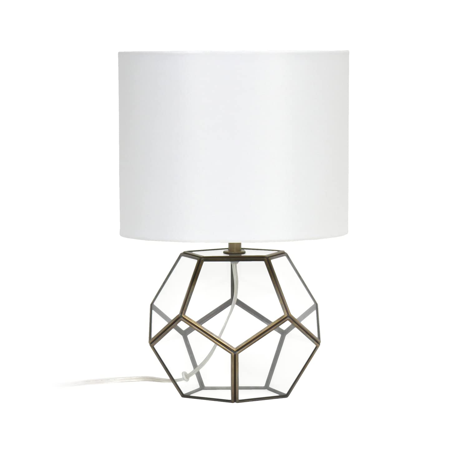 LALIA HOME Transparent Octagonal Table Lamp, Brass, 10inL x 10inW x 15.5inH, Metal Construction, Model LHT-4008-BR