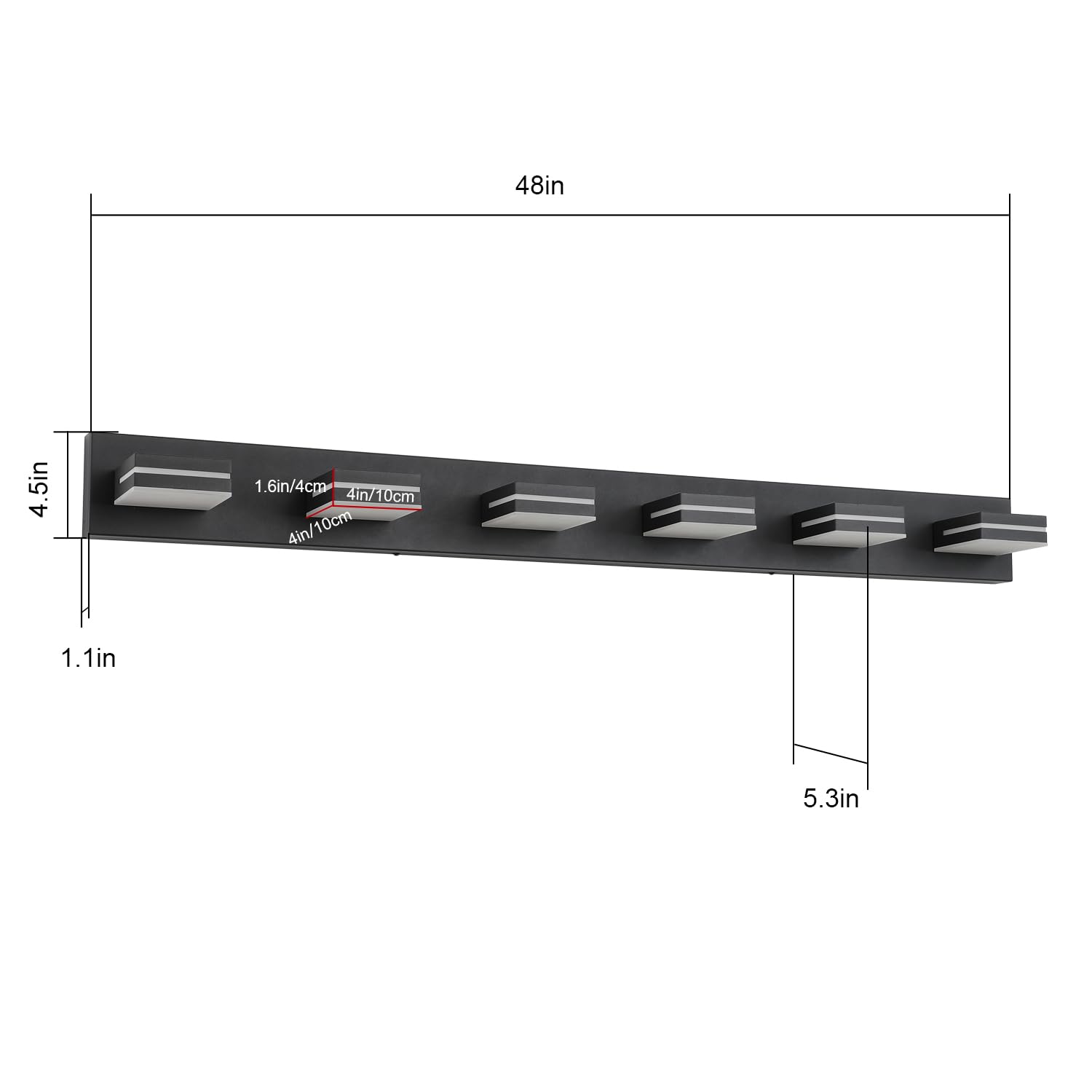 SineRise LED Bathroom Vanity Light Fixture, 6-Light Dimmable, 48-Inch, Brushed Nickel, Modern Acrylic Over Mirror, Cool White 6000K