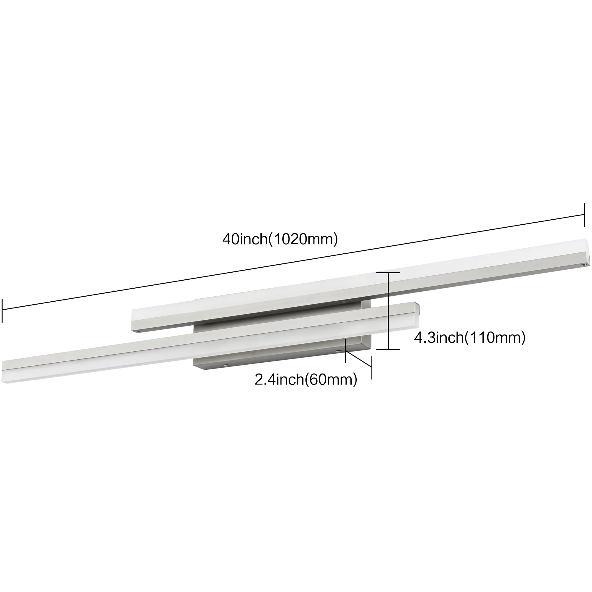 PRESDE 40-inch Bathroom Vanity Light Fixture, Dimmable LED, 5 Color Temperatures, Modern Brushed Nickel, Aluminum Over Mirror Lighting