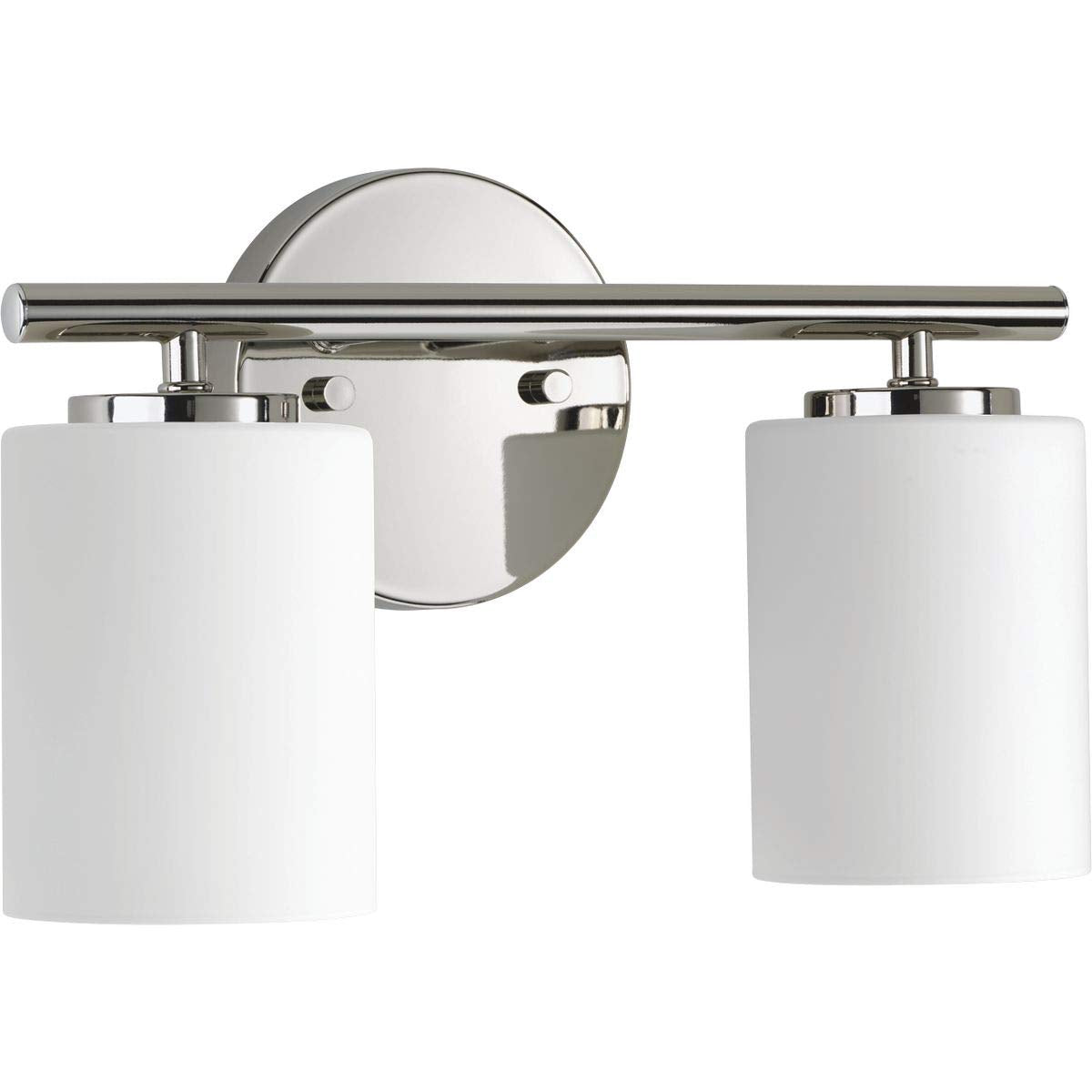 Progress Lighting 2-Light Bath Vanity Light Polished Nickel Alloy Steel Etched White Glass Model P2158-104