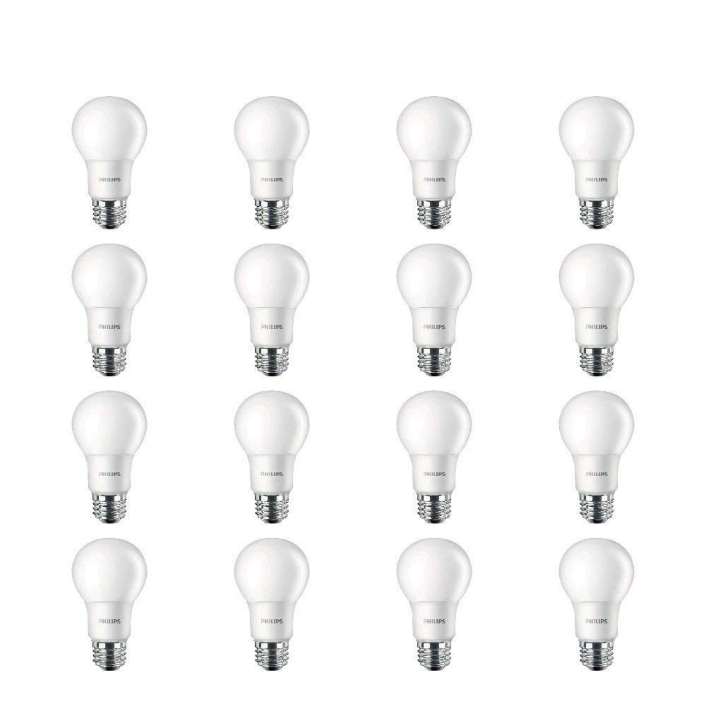 Philips LED Light Bulb A19, Non-Dimmable, 800 Lumen, Daylight 5000K, 9W=60W, E26 Base, 16-Pack