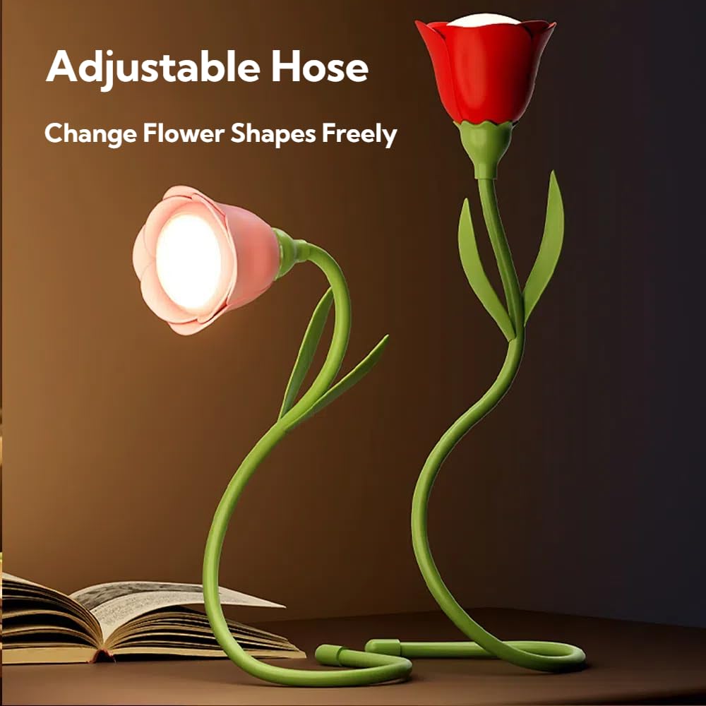 magical JD Rechargeable LED Flower Lamp, 3-Colour Dimming Night Light, Model GL370A-1, Red Rose