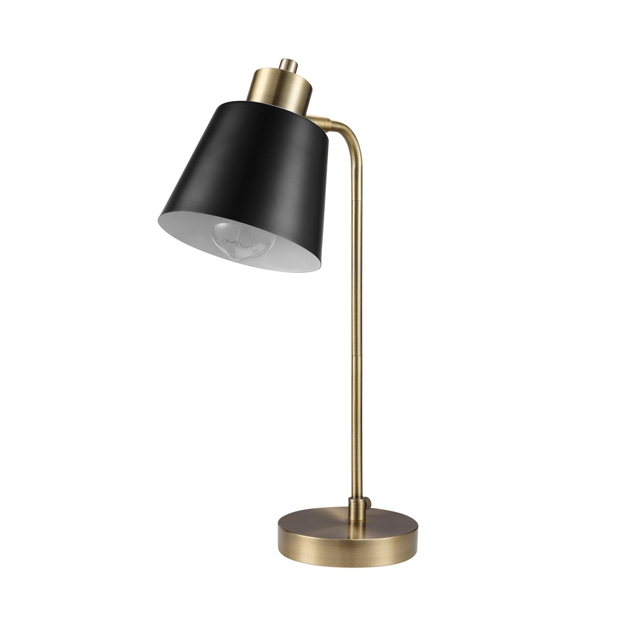 Globe Electric 61000055 18 Desk Lamp, Matte Brass Finish, Black Metal Shade, Adjustable Pivot Joint, On/Off Rotary Switch on Sha