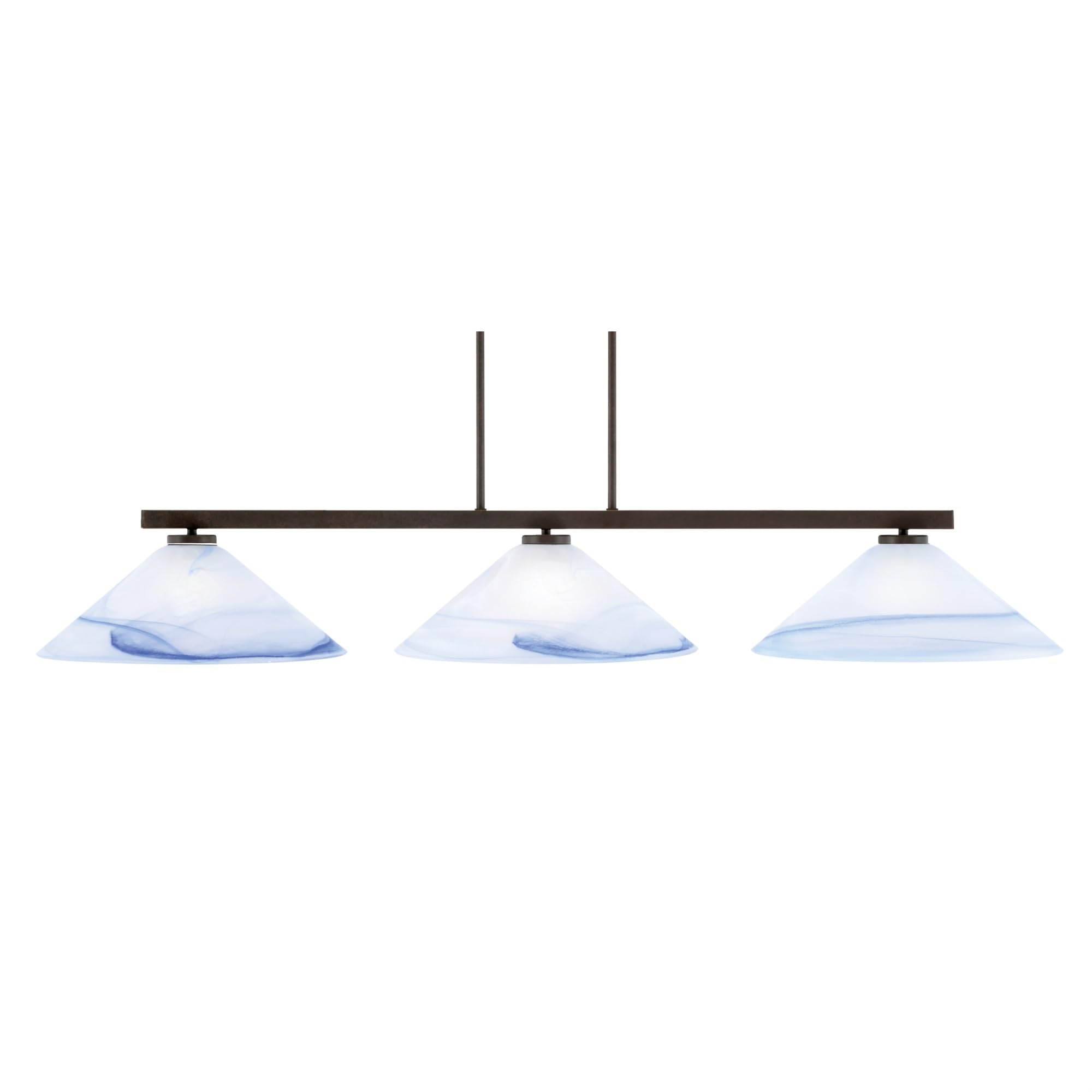 Toltec Lighting Atlas 3 Light Bar, Dark Granite Finish, 16in Blue Swirl Glass