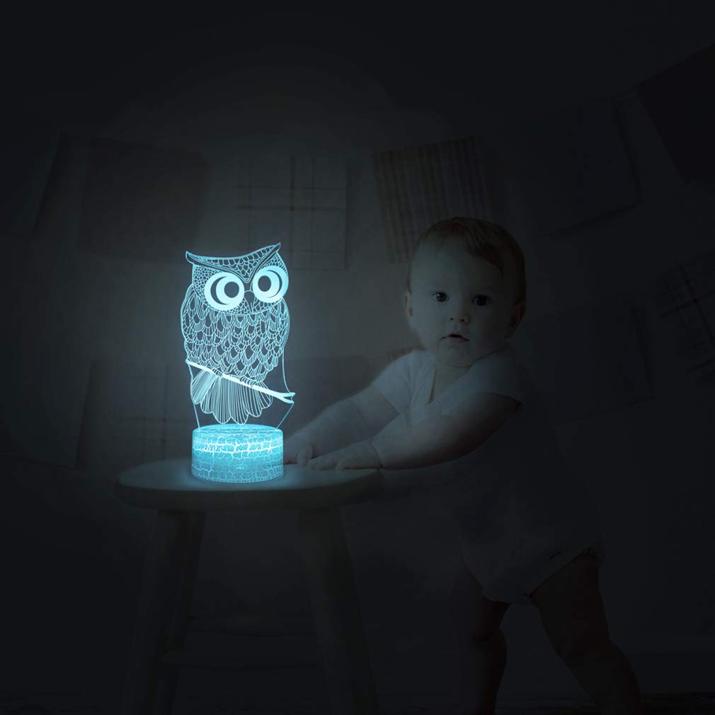 Lucky Owl Night Light For Kids, 3D Optical Illusion Night Lamp With Remote Control & 16 Color Changing Desk Table Lamp, Kids Roo