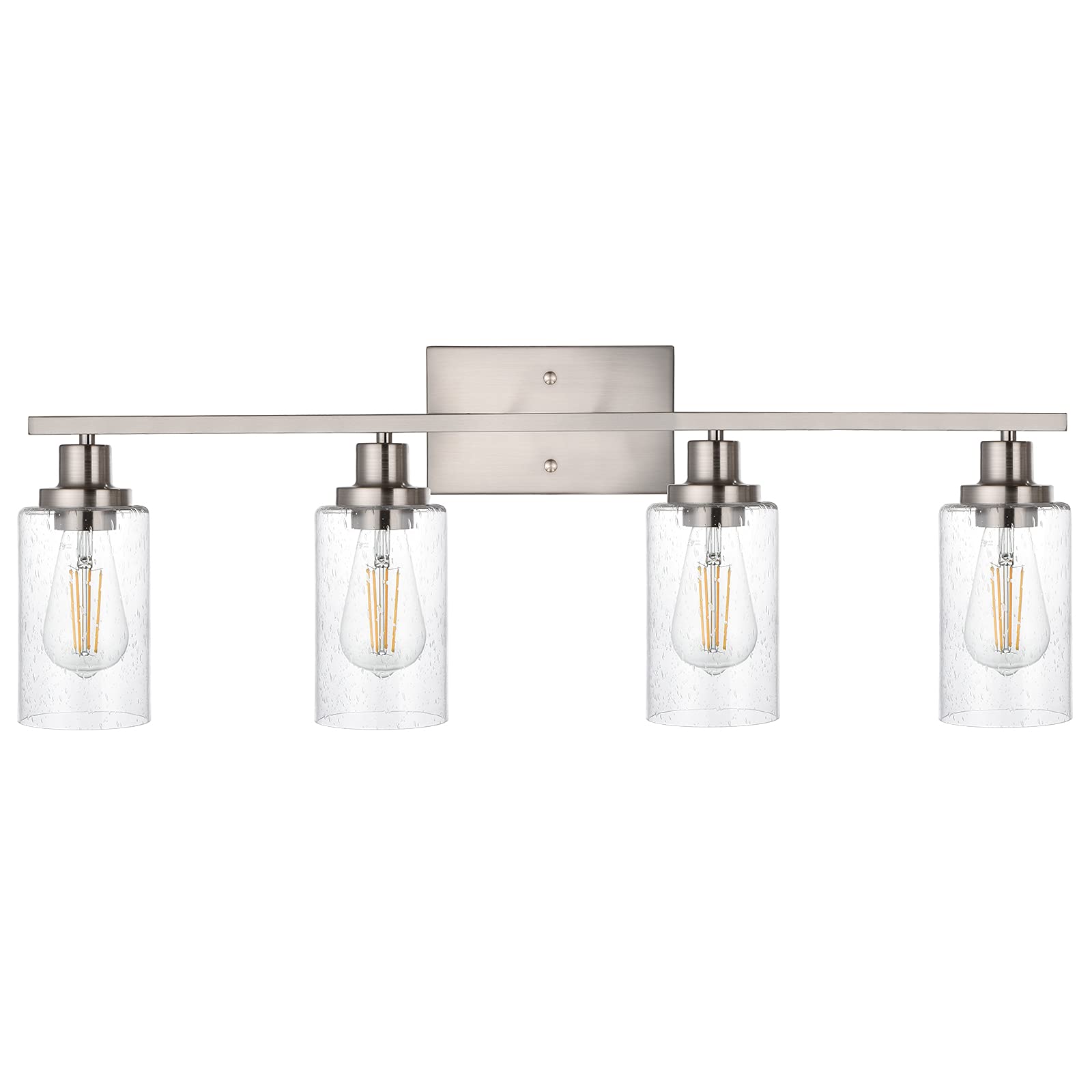 WINSHEN 4-Lights Vanity Light Fixture, Brushed Nickel, 31-Inches, Metal, Bathroom Wall Sconce with Seeded Glass