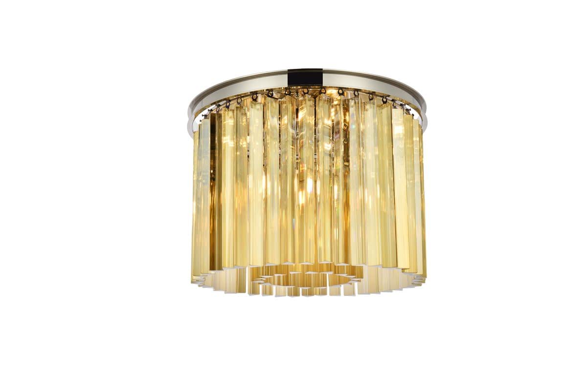Elegant Lighting Sydney Collection 6-Light Flush Mount with Royal Cut Golden Teak Crystals, 6 Polished Nickel Finish