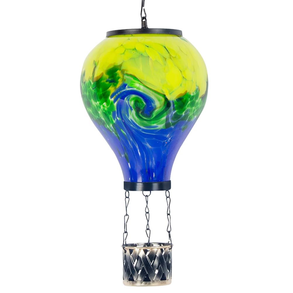 giole Tie-Dye Style Solar Hot Air Balloon Outdoor Lantern with Flickering Flame, Waterproof Hanging Outdoor Lantern Decorative G