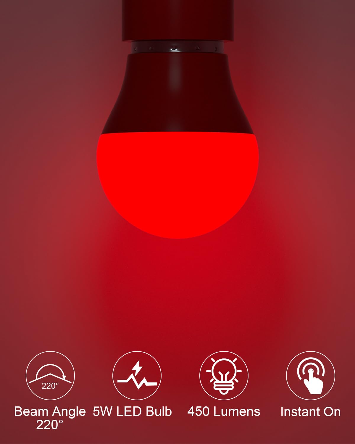 ORALUCE A15 LED Red Porch Light Bulbs, 5W 450LM Non-Dimmable, E26 Base, 6 Pack, Ideal for Halloween and Christmas Decoration