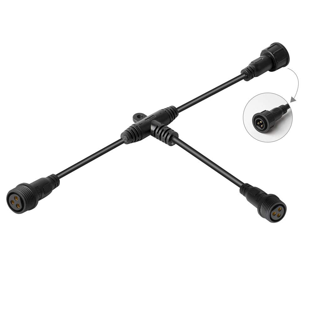 Btf-Lighting 5 Pcs 3 Core 3 Pin Black Plastics Ip65 T Shape Tee Big Size Connector 1 Male Ends 2 Female End 0.75Mm²/18Awg 22Mm Nut