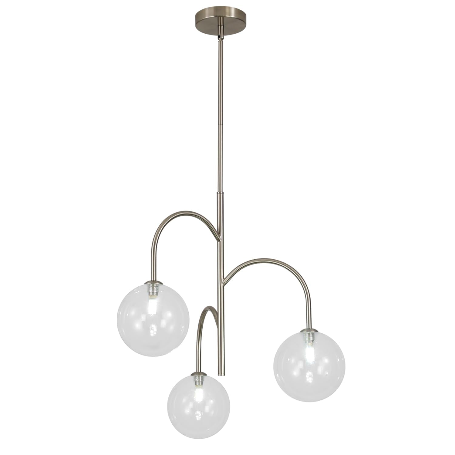 Flyrose 3-Light Brushed Nickel Sputnik Chandelier Modern Globe Pendant Light Fixture Bubble Glass Chandelier Lighting Contempora