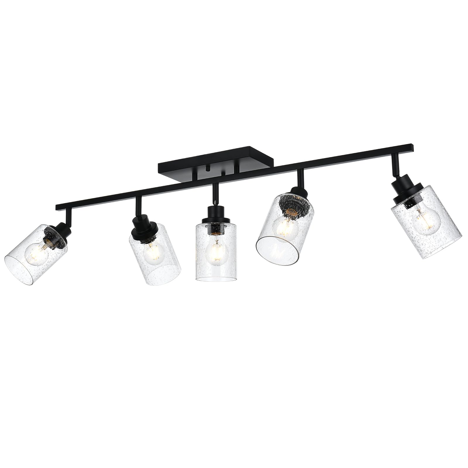 WINSHEN 5-Light Track Lighting Fixtures, Black Flush Mount Ceiling Light Bathroom Wall Sconce Spotlight, Seeded Glass Shade