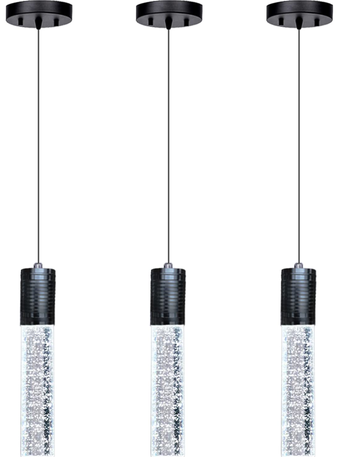 3 Lights Independent Kitchen Island Dining Room Lights Black Pendant Light Fixtures Linear Chandeliers 3 Pendant Lights For Kitchen Island Modern Pendant Light Fixtures, Day Light Bulbs Included