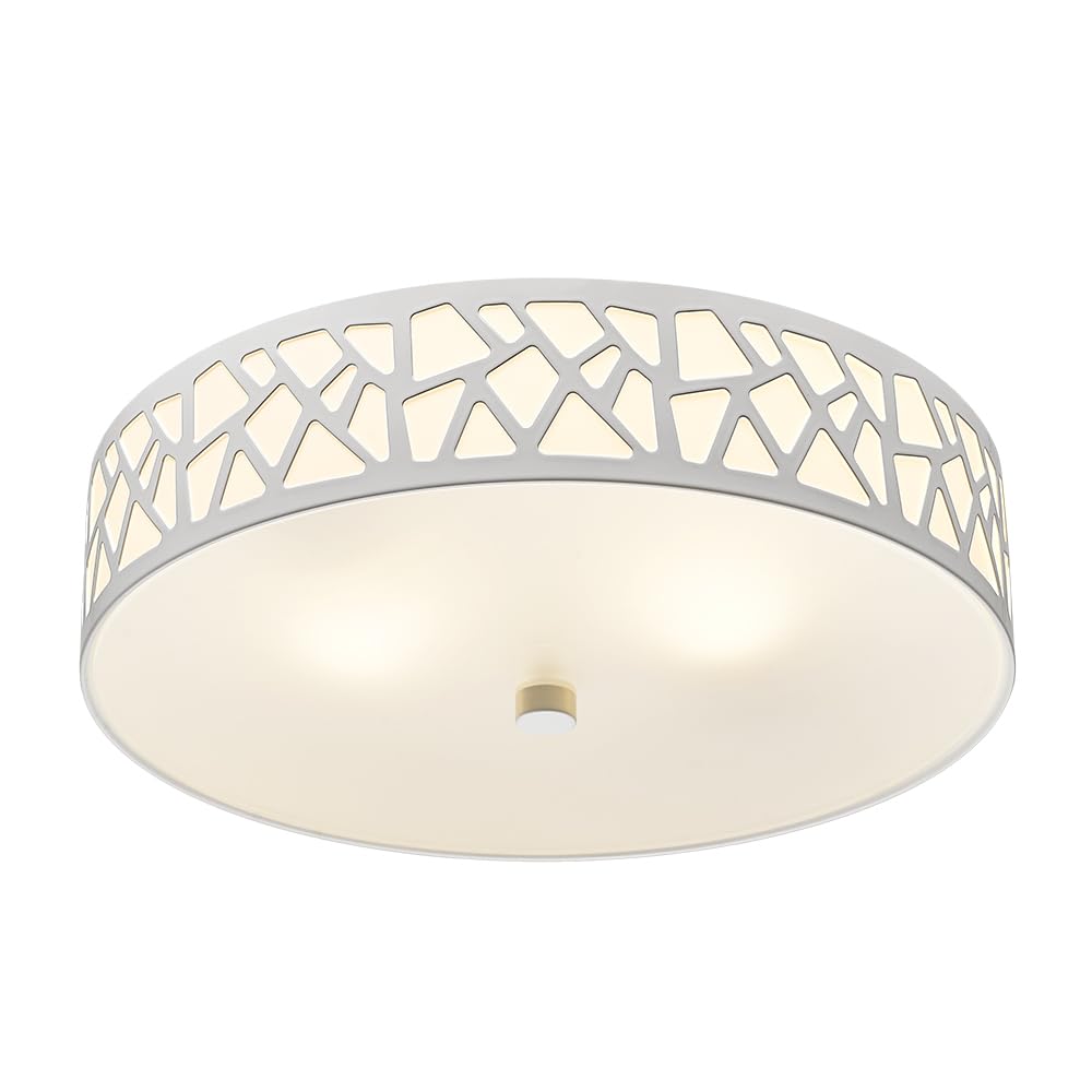 Vicnie 2-Light Flush Mount Ceiling Light, 12&quot; White Metal & Frosted Glass Fixture For Home