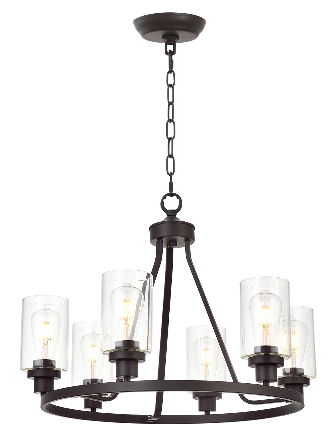 MELUCEE 6-Light Glass Chandelier Farmhouse Lighting, Kitchen Island Lighting Dining Room Light Fixtures Hanging Glass Pendant Li