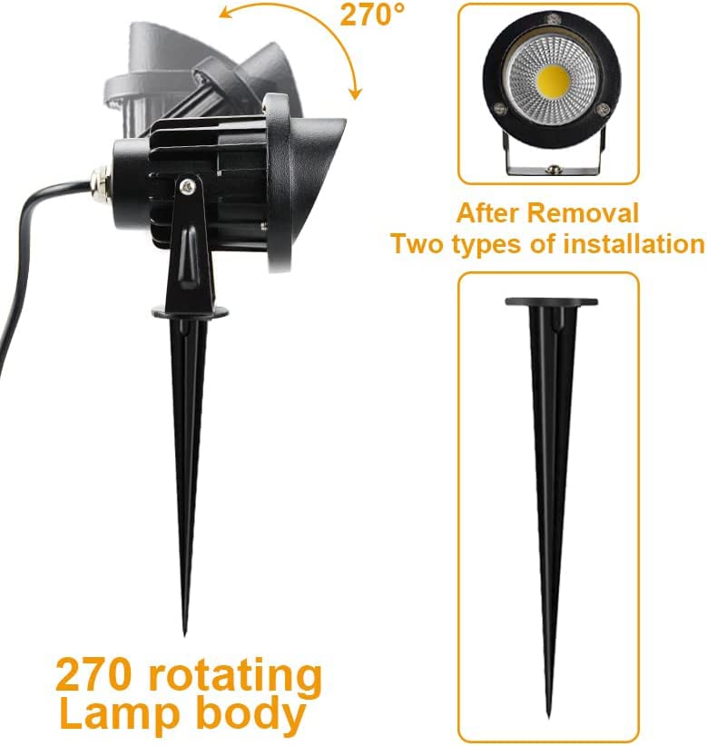 Romwish LED Landscape Spotlights, 10W Outdoor Lighting, Warm White, Waterproof, 2 Pack