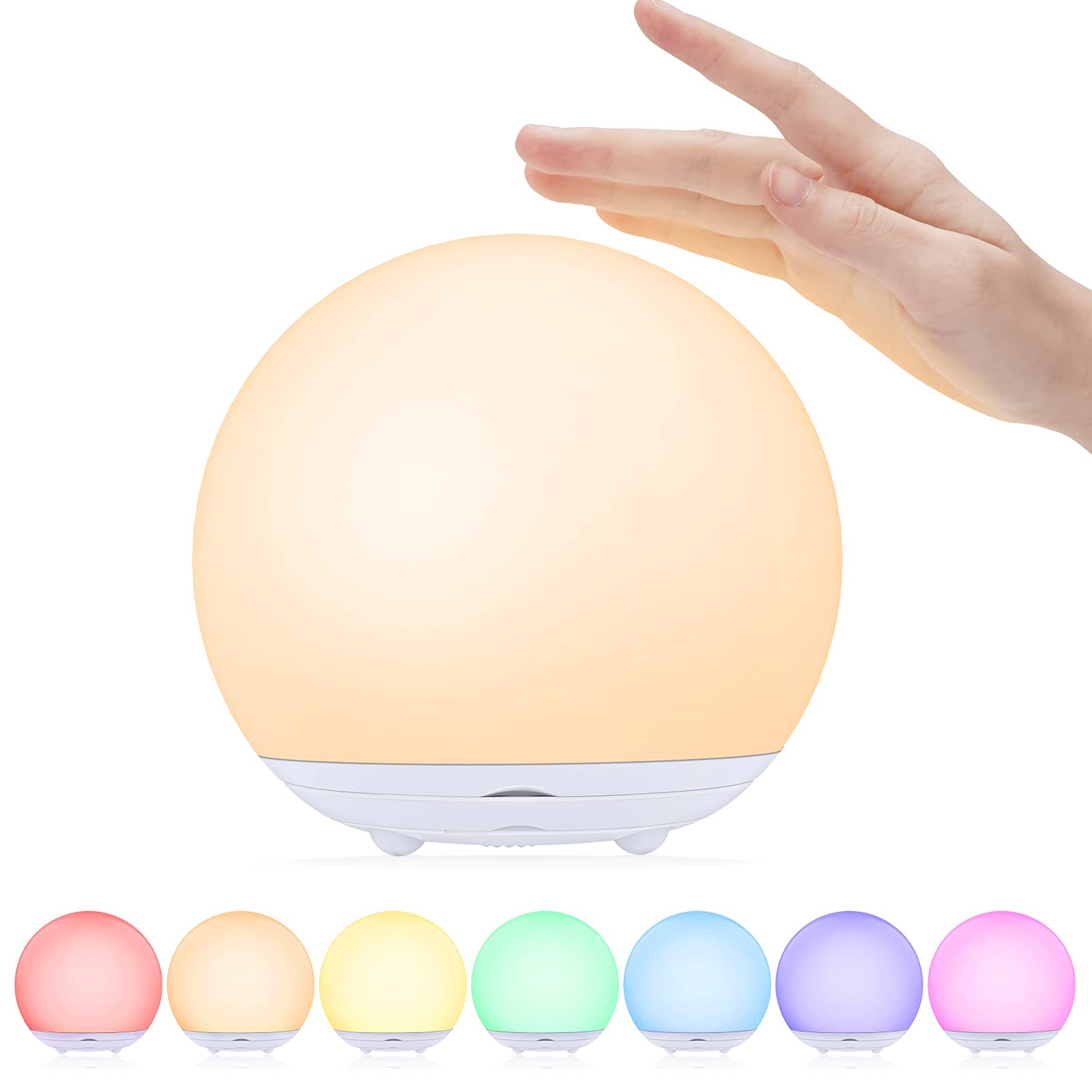 Suright Night Light for Kids, USB Rechargeable Beside Lamp with Dimmable,Warm Light,7 Colors Changing,Touch Control, 0.5/1Hour T