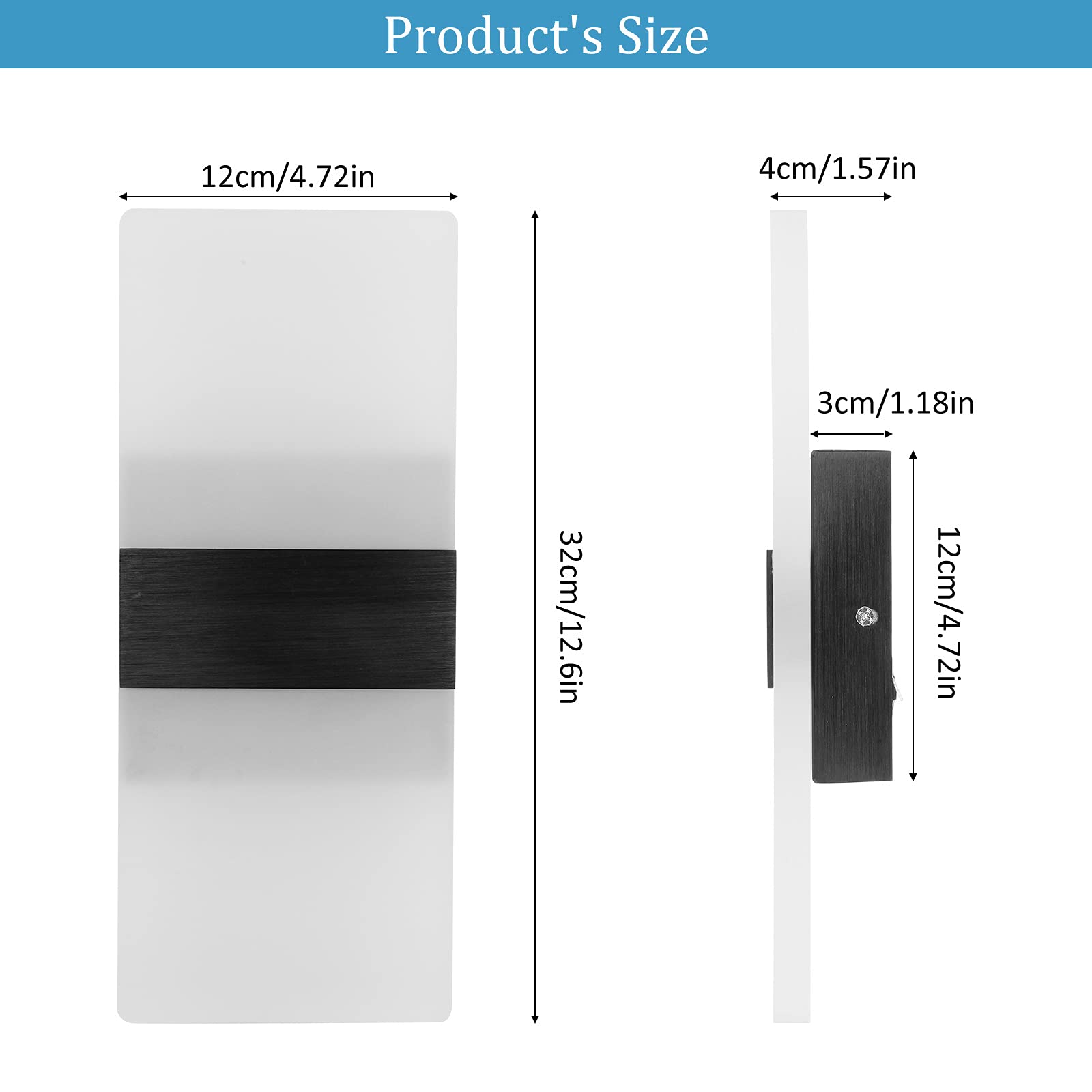Lightess Modern Wall Sconces 2-Pack LED Lamp 12W Hardwired Aluminum Black Warm White Model 9930077-BJ