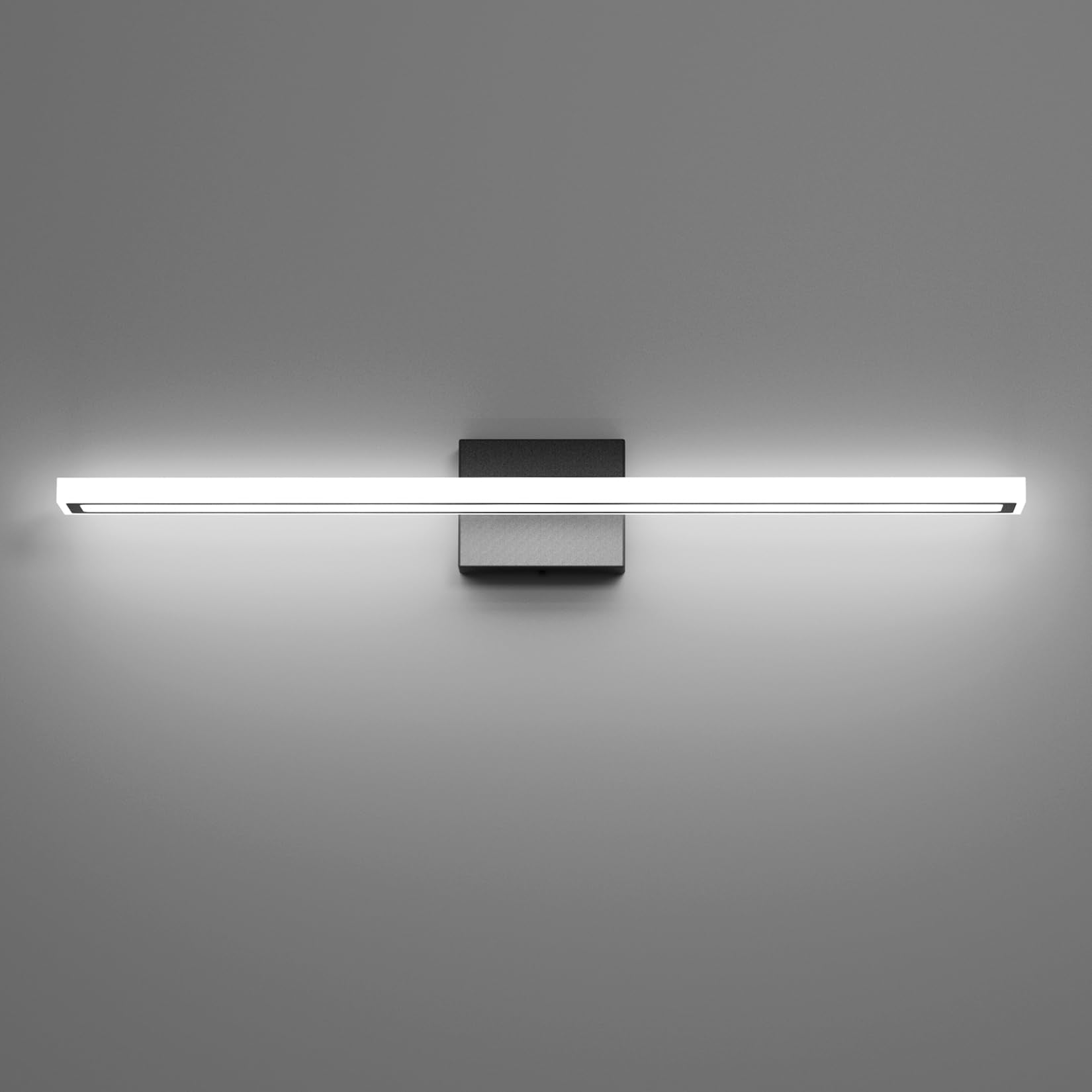 lundwa 31.5in Black LED Bathroom Vanity Light Bar, 24W Modern Fixture, Cool White 6000K, Model JS6181, Stainless Steel