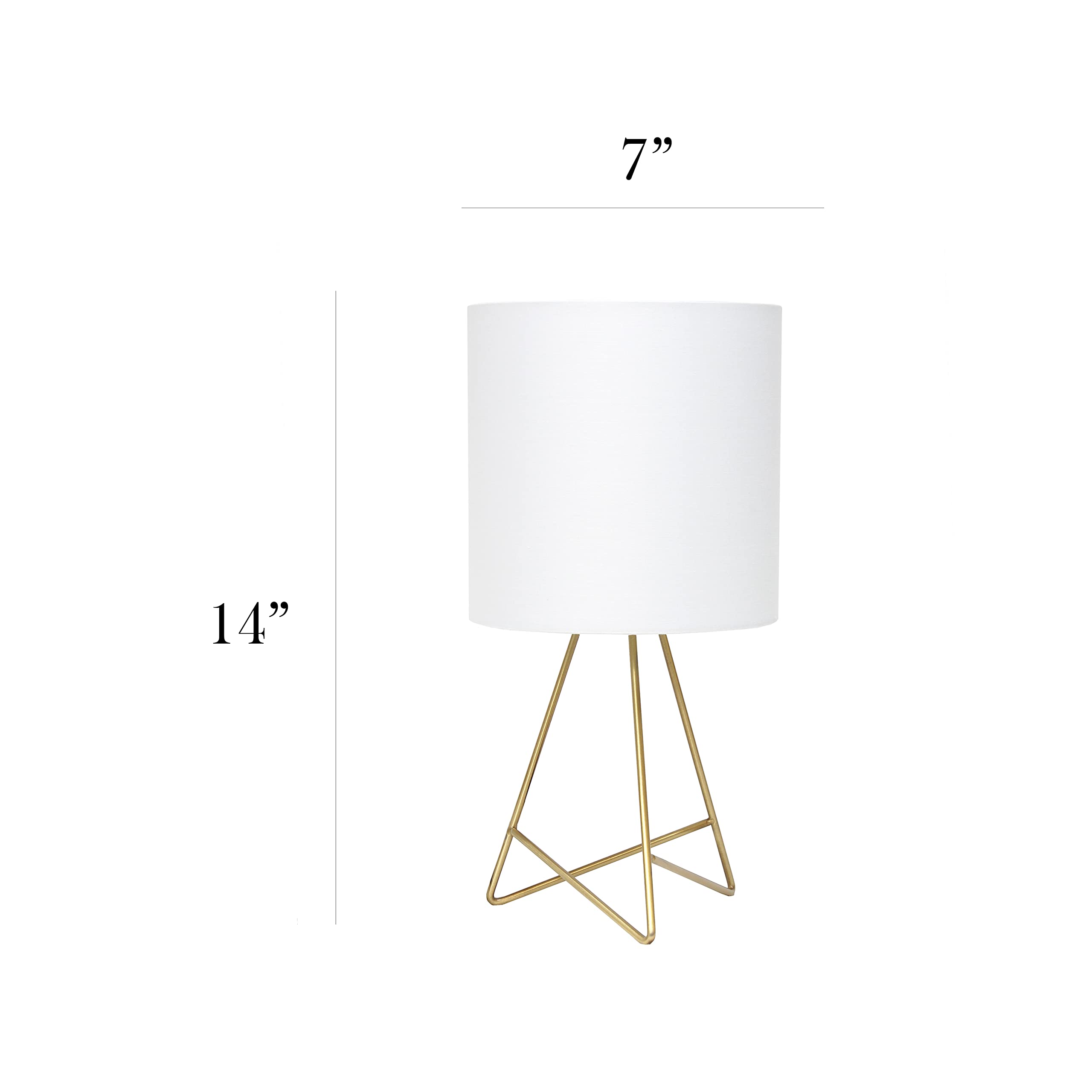 Simple Designs Lt2066-Gdw 14'' Down To The Wire Metal Table Lamp With Fabric Shade, Gold With White Shade (Pack Of 8)