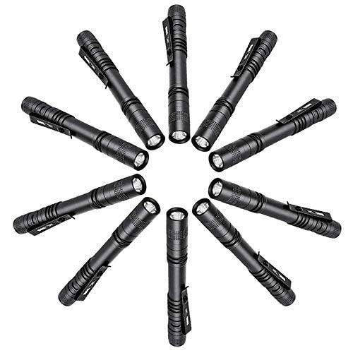 Tileon Pen Flashlight, 500 Lumen Mini Flashlight, 10PCS LED Pocket Penlight, Aluminum, Black, Model 316