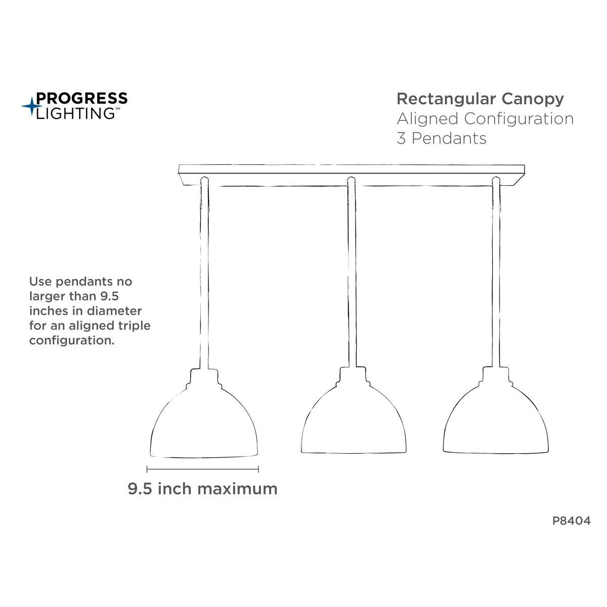 Progress Lighting P8404-143 Three-Light Linear Pendant Canopy, Alloy Steel, Black, Graphite