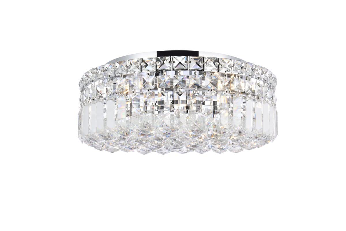 Elegant Lighting 5-Light Flush Mount, Chrome Finish, Royal Cut Crystals, Model 2030F16C/RC, Silver