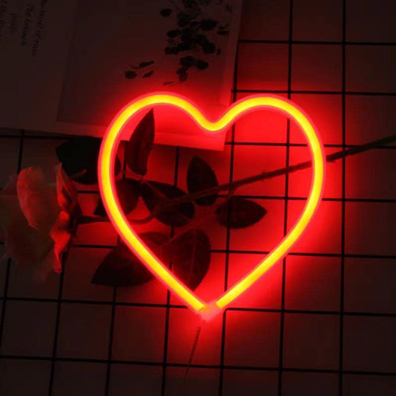 Red Heart Neon Sign, Battery Operated Or Usb Powered Led Neon Light For Party, Back To School Dorm Decorations Lamp, Table And W