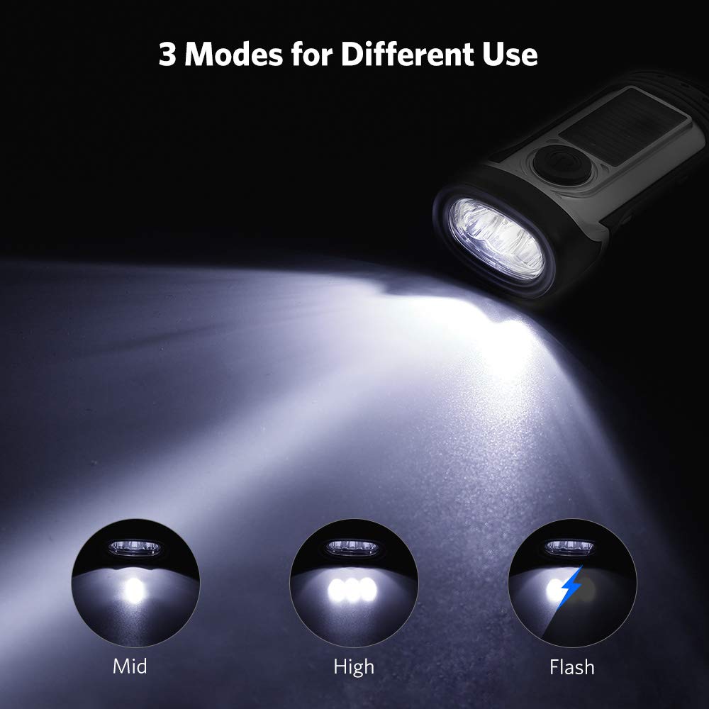 ThorFire Solar Flashlight Hand Crank Solar Powered Rechargeable Flashlight IPX6 Waterproof LED Emergency Lights Dynamo Torch Ide